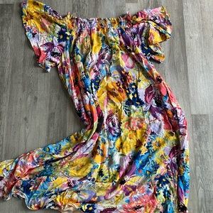 Bright floral of the shoulder dress